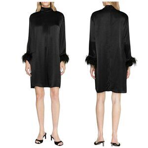 Sleeper Black Party Shift Dress Ostrich Feather Cuffs Small NWT